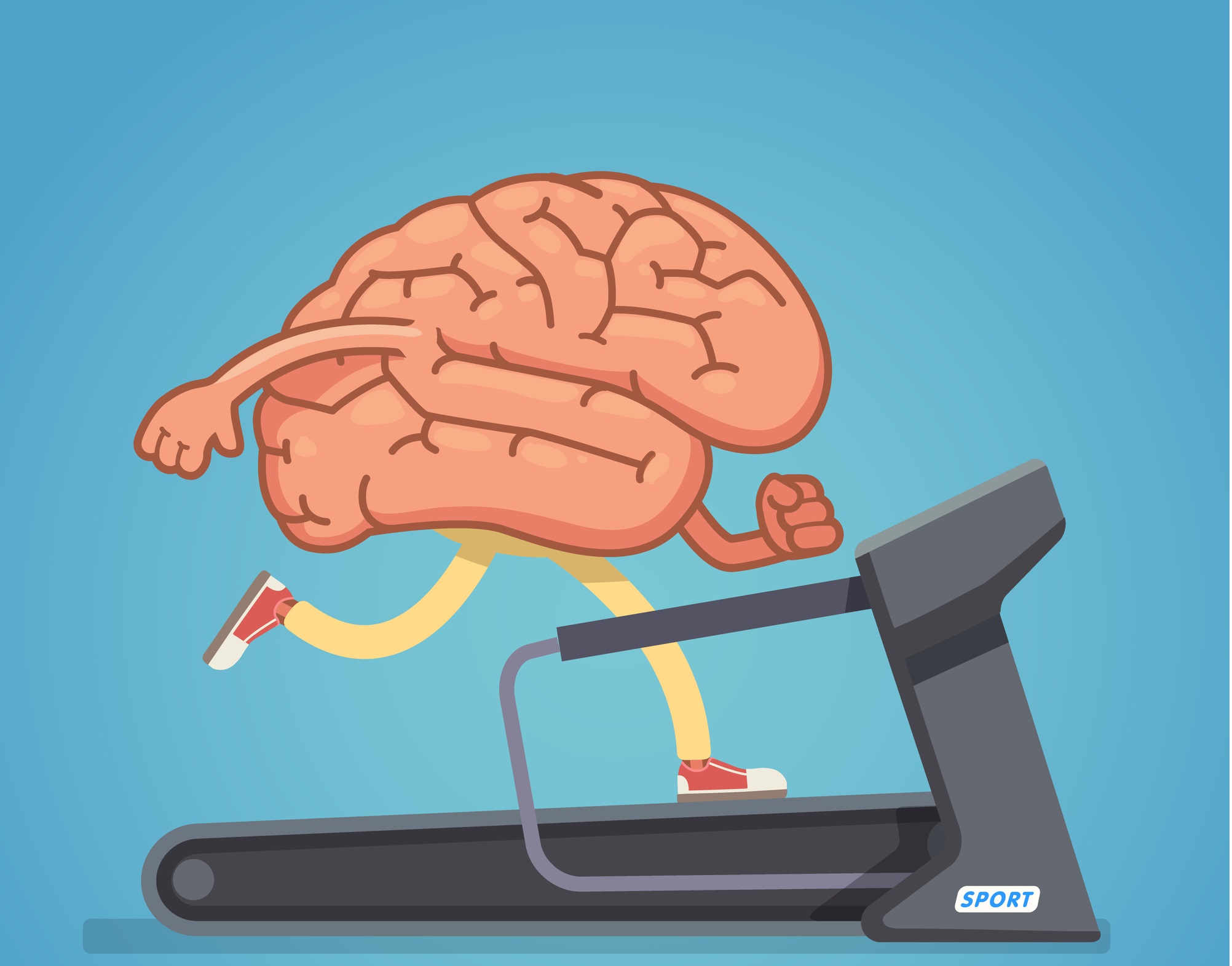 Brain working out on treadmill. Education concept